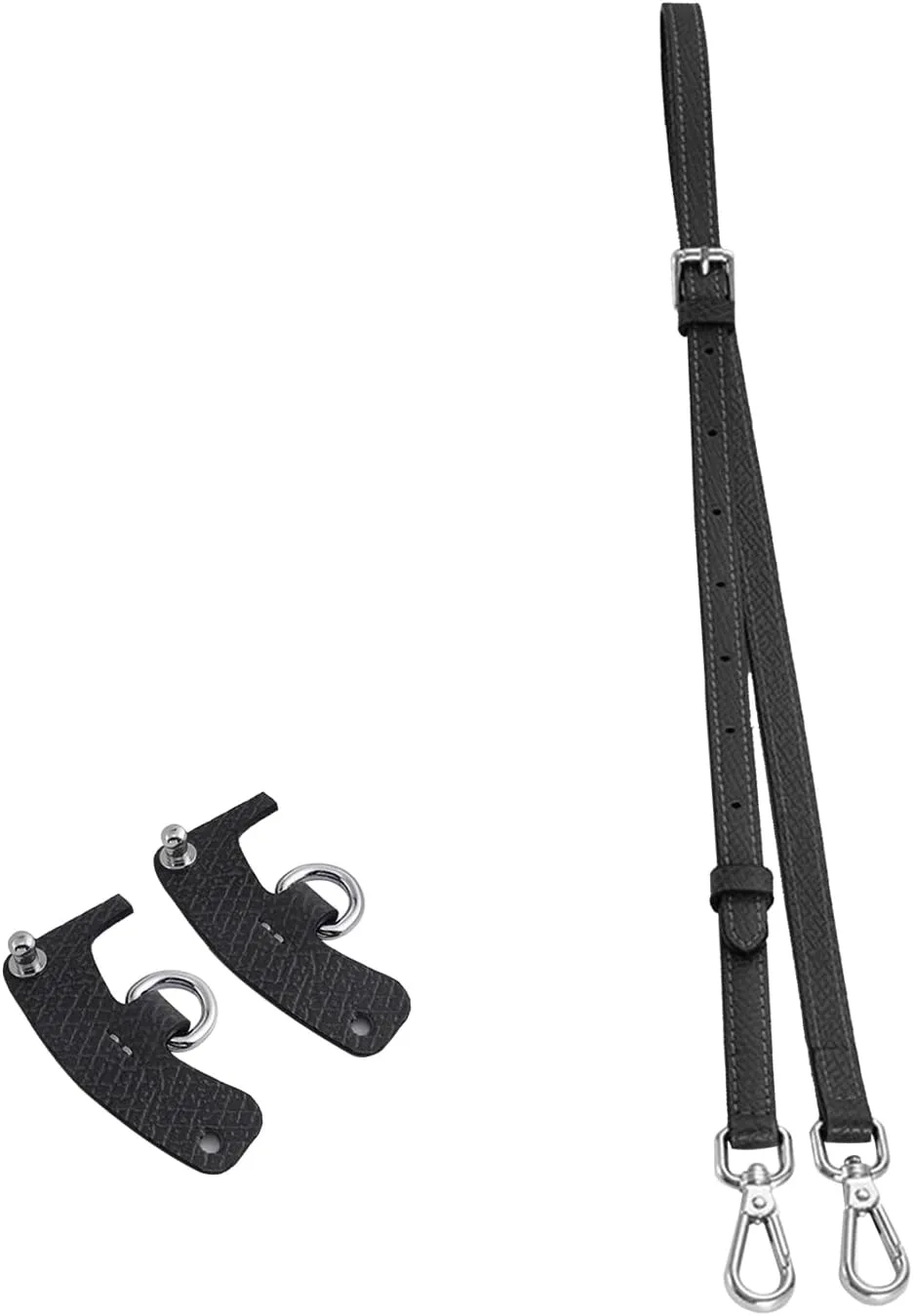 Chispee Bag Strap Set Leather Shoulder Strap Set Bag Transformation Purse Strap Extender Leather Purse Straps Replacement for Crossbody Bag (Black Silver