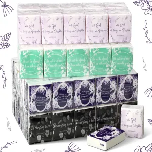 Christian Pocket Bible Verse Facial Tissues - 120 Pack Travel Size, 3 Ply, Small Individual Tissue, Wallet Size, Prayer, Inspirational, for Religious or (Cool Color)