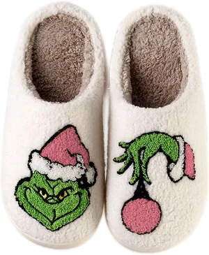 Christmas Santa Reindeer Slippers - Soft Plush Fuzzy Cozy House Slippers for Women Men Indoor Outdoor Shoes