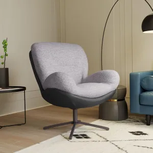 Christopher Knight Home 360° Swivel Accent Chair, Modern Chenille Lounge Chair with Faux Leather and Black Metal Base Frame, Reading Chair for Small Spaces, Living Room, Bedroom, Light Gray
