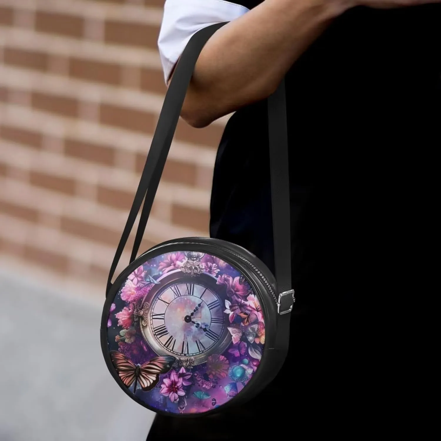 Circle Purse for Women Leather Crossbody Round Bag Zipper Round Wallet Clutch Purse Lightweight Shoulder Tote Bag
