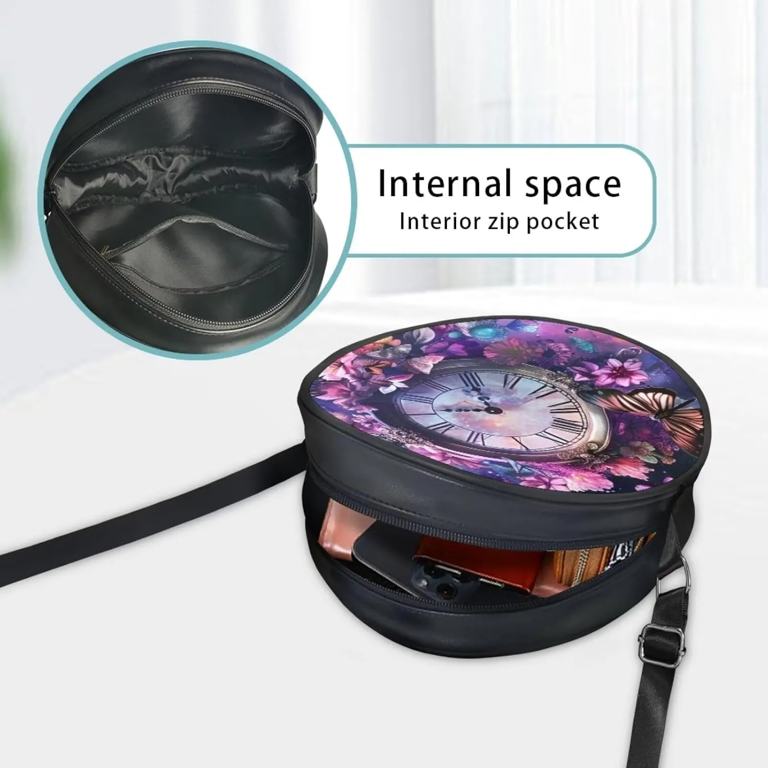 Circle Purse for Women Leather Crossbody Round Bag Zipper Round Wallet Clutch Purse Lightweight Shoulder Tote Bag