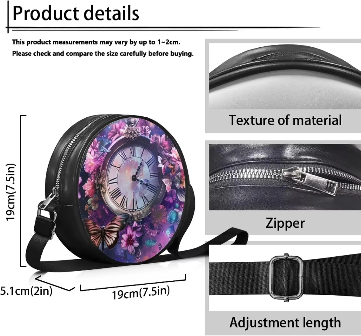 Circle Purse for Women Leather Crossbody Round Bag Zipper Round Wallet Clutch Purse Lightweight Shoulder Tote Bag