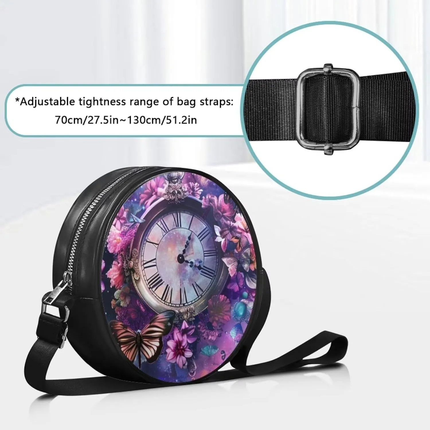 Circle Purse for Women Leather Crossbody Round Bag Zipper Round Wallet Clutch Purse Lightweight Shoulder Tote Bag