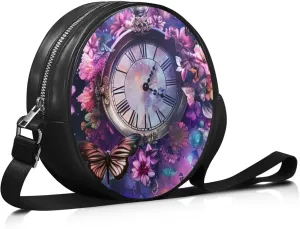Circle Purse for Women Leather Crossbody Round Bag Zipper Round Wallet Clutch Purse Lightweight Shoulder Tote Bag