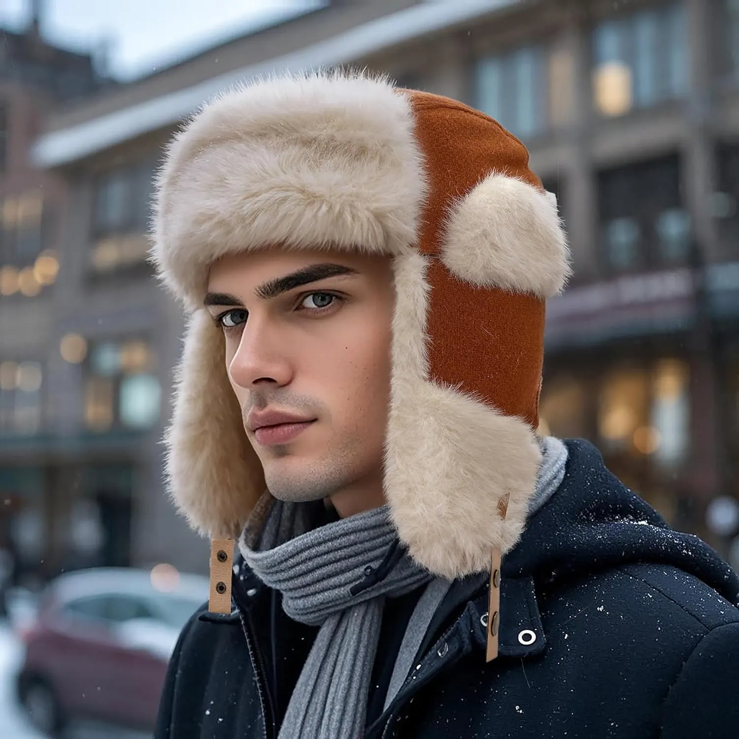CLAPE Winter Trapper Hats Warm Russian Trooper Faux Fur Hat with Ear Flap Aviator Cap Unisex Ushanka Hat for Hunting