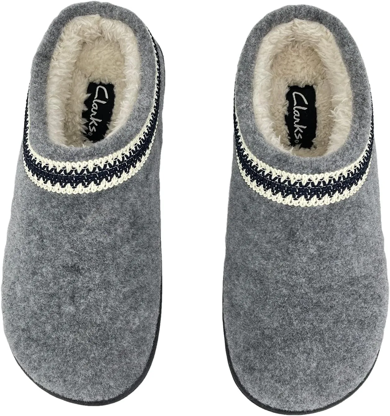 Clarks Womens Wool Felt Clog Slippers JMH1319T - Warm Cozy Plush Faux Fur Lined - Indoor Outdoor House Slipper for Women