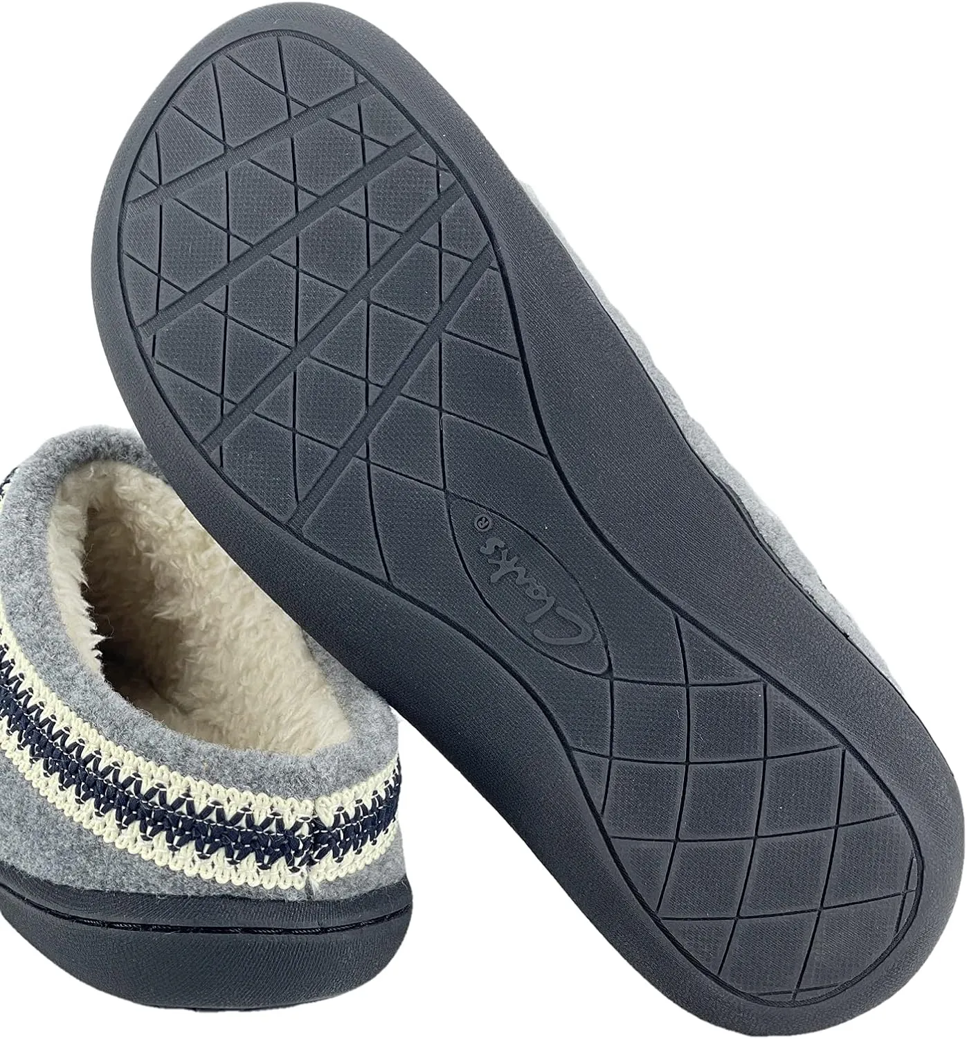 Clarks Womens Wool Felt Clog Slippers JMH1319T - Warm Cozy Plush Faux Fur Lined - Indoor Outdoor House Slipper for Women