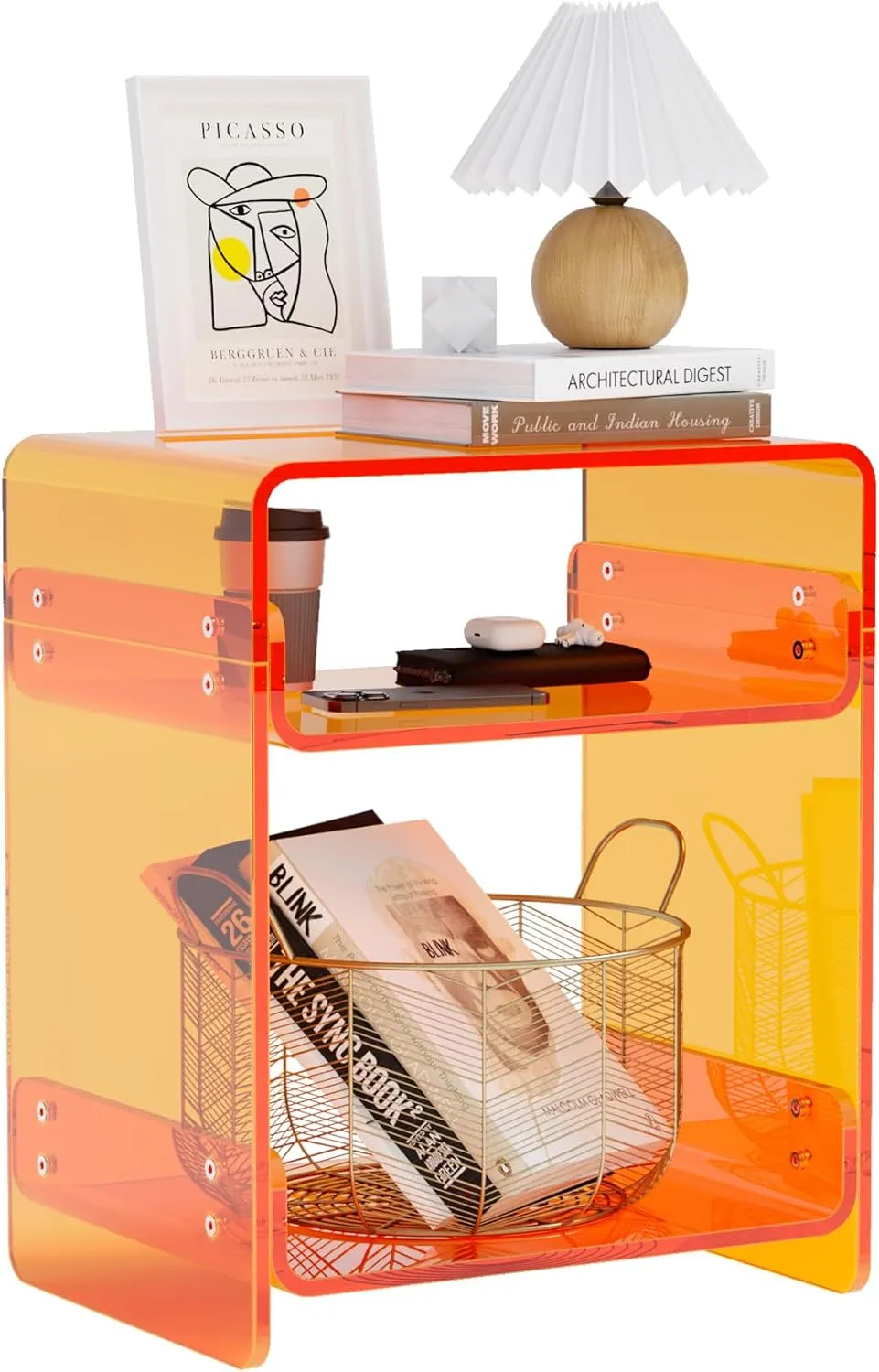 Clear Acrylic 3-Tier End Table/Nightstand – Sleek Bedside Storage with Durable Design, Perfect for Bedrooms, Living Rooms, or Modern Interiors – Ideal as a Bedside Table or Sofa Side Piece