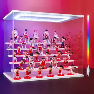Clear Acrylic Display Case for Action Figure- Funko Pop,6 Tier Display Stand Dustproof Showcase with Colorful Lighting, Display Cases for Collectibles
