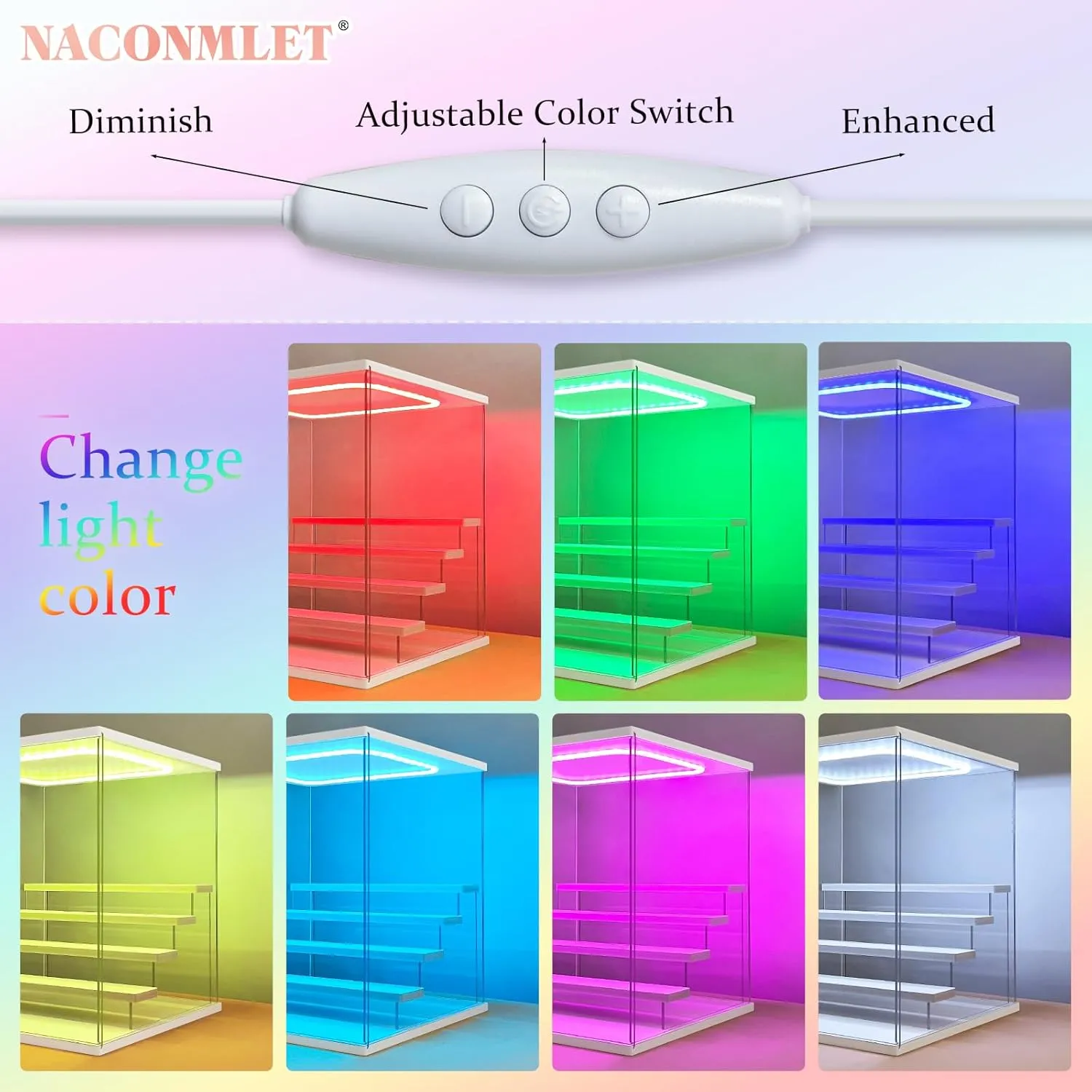 Clear Acrylic Display Case for Action Figure- Funko Pop,6 Tier Display Stand Dustproof Showcase with Colorful Lighting, Display Cases for Collectibles