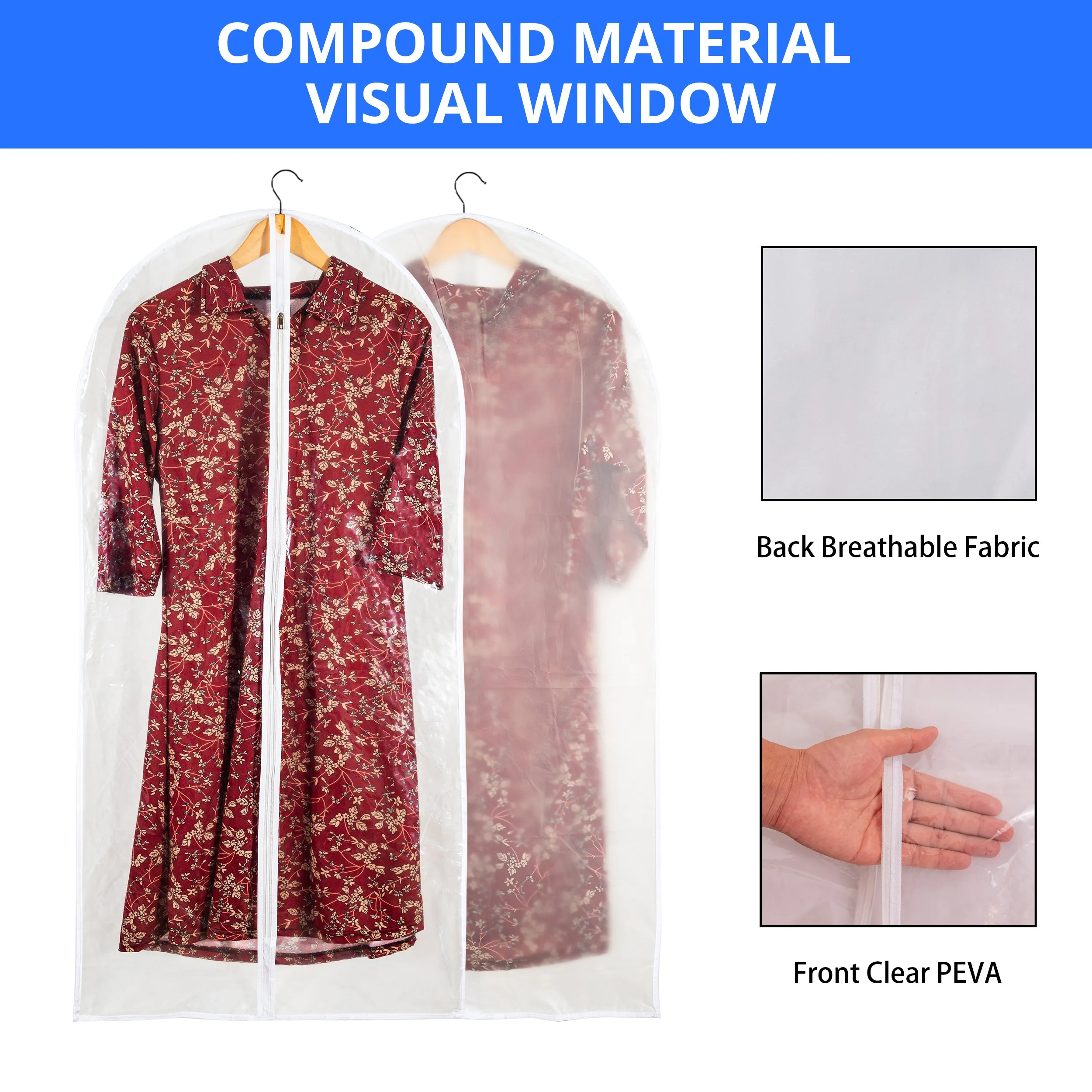 Clear Garment Bag Long Garment Bags for Gowns, Vinyl Dress Bags for Closet Storage, Coat Covers for Closet With Zipper Plastic Garment Bags for Hanging Clothes Long Dress - 24'' X 48''/6 Pack-12 Pack