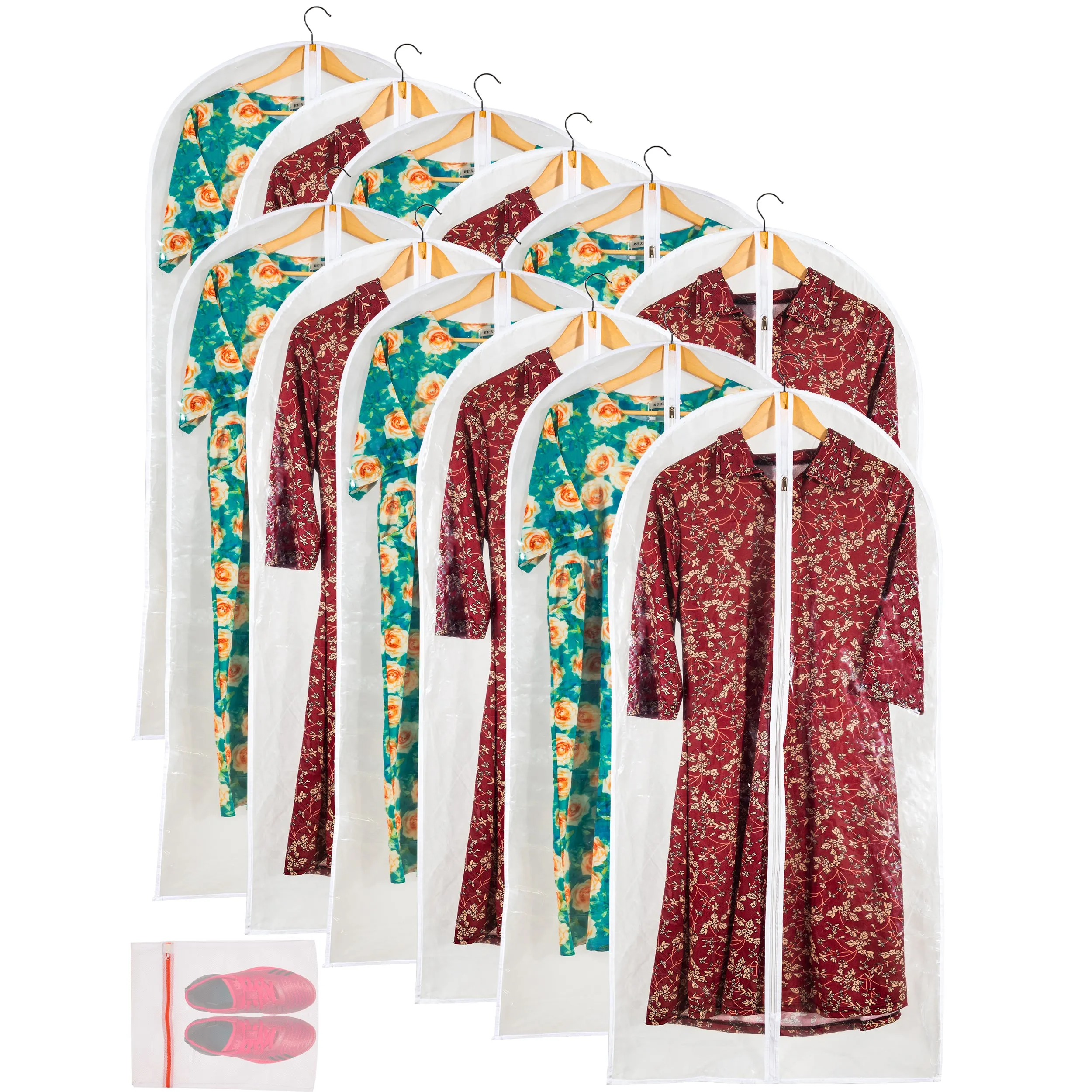 Clear Garment Bag Long Garment Bags for Gowns, Vinyl Dress Bags for Closet Storage, Coat Covers for Closet With Zipper Plastic Garment Bags for Hanging Clothes Long Dress - 24'' X 48''/6 Pack-12 Pack