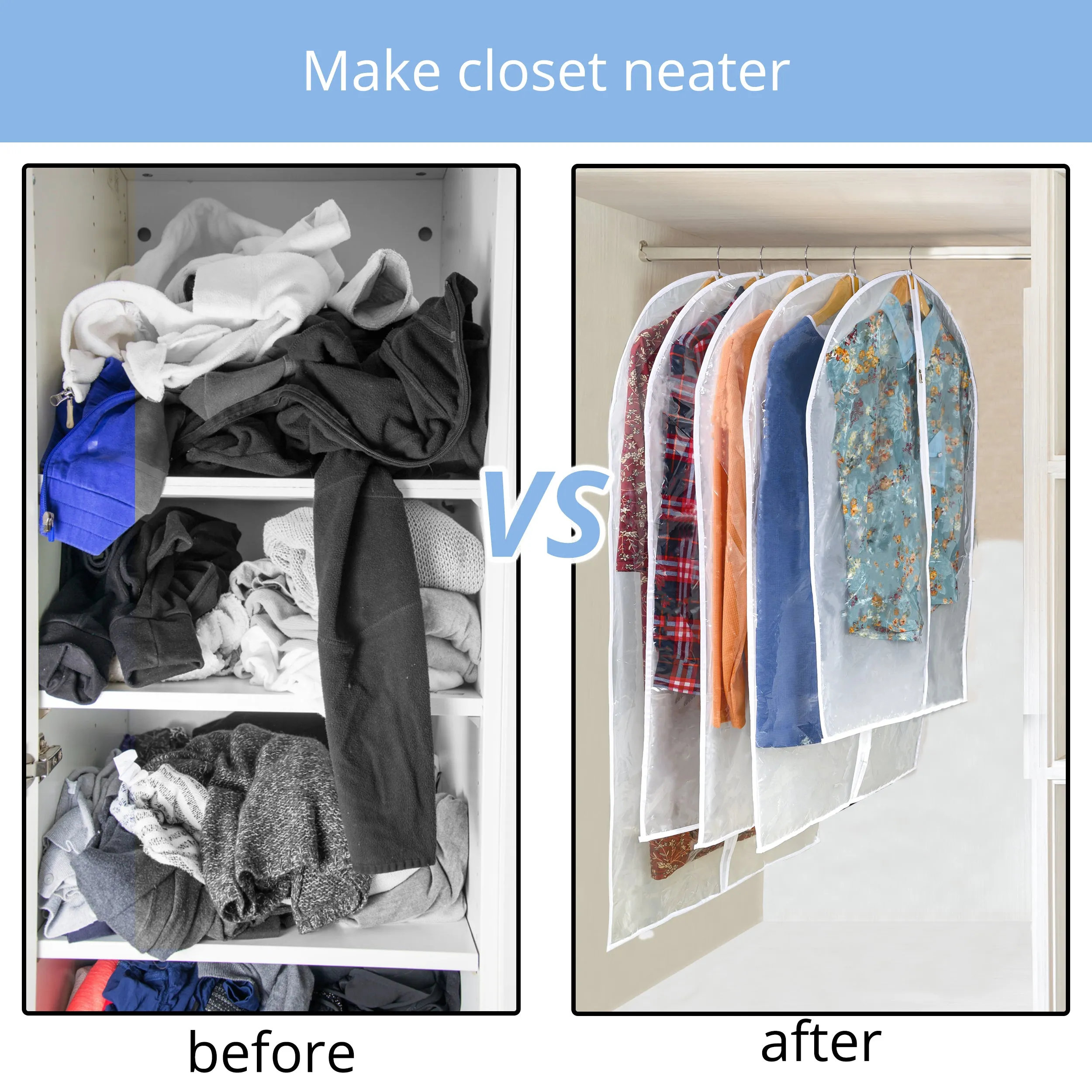 Clear Garment Bag Long Garment Bags for Gowns, Vinyl Dress Bags for Closet Storage, Coat Covers for Closet With Zipper Plastic Garment Bags for Hanging Clothes Long Dress - 24'' X 48''/6 Pack-12 Pack