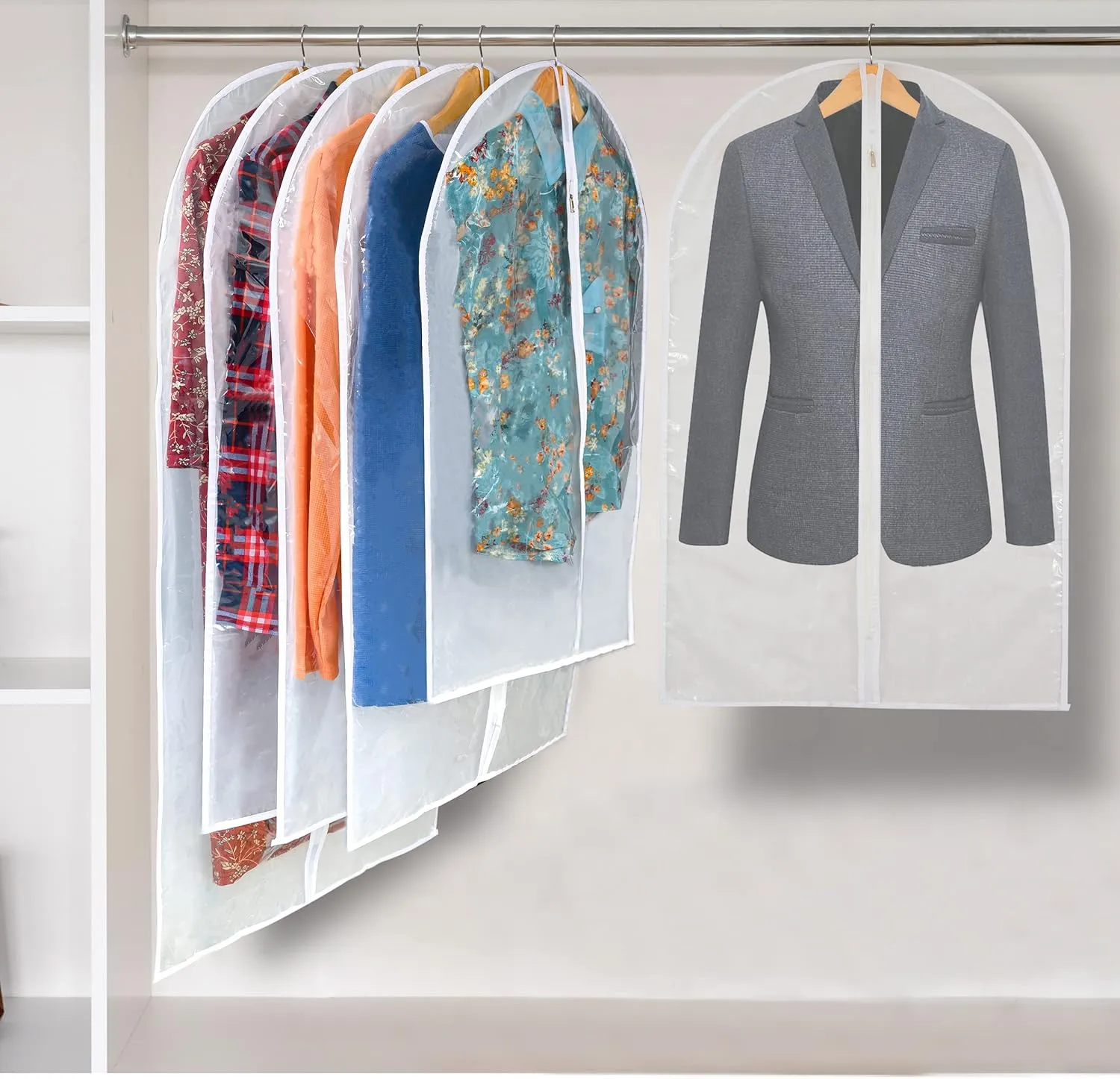 Clear Garment Bag Long Garment Bags for Gowns, Vinyl Dress Bags for Closet Storage, Coat Covers for Closet With Zipper Plastic Garment Bags for Hanging Clothes Long Dress - 24'' X 48''/6 Pack
