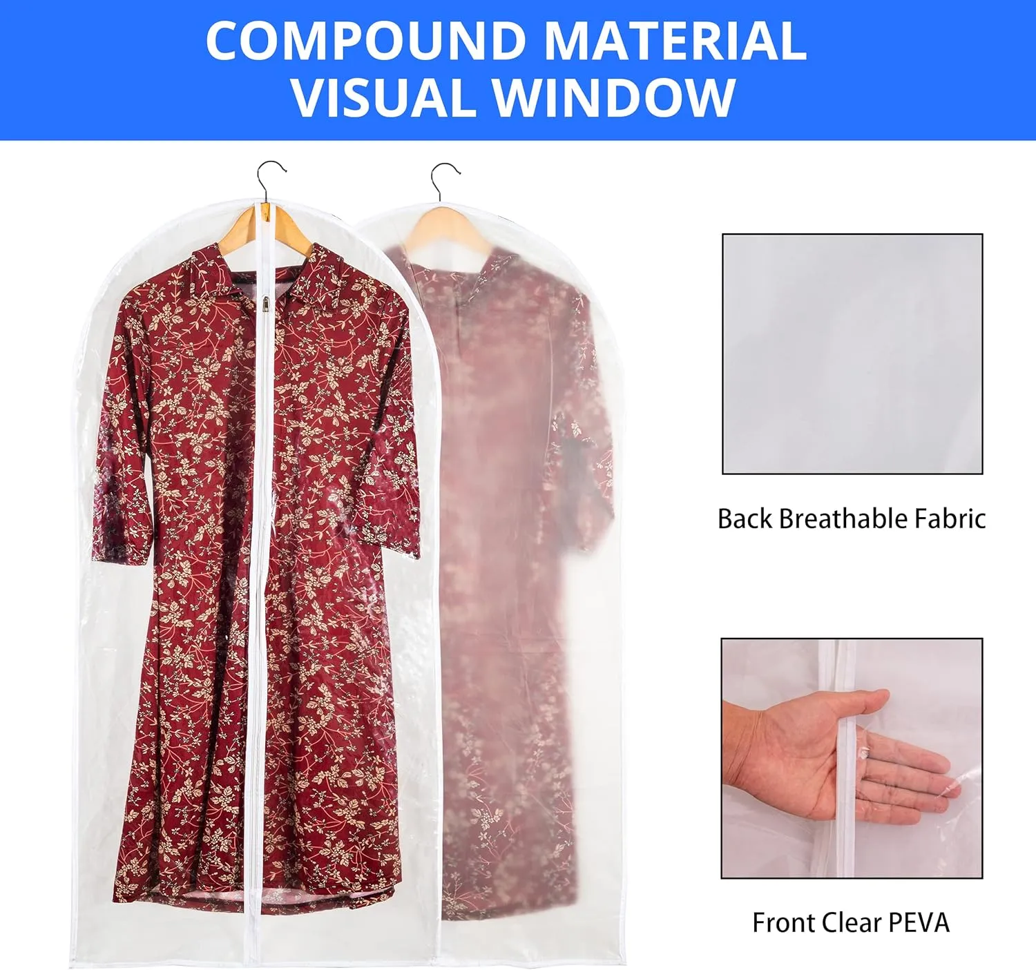 Clear Garment Bag Long Garment Bags for Gowns, Vinyl Dress Bags for Closet Storage, Coat Covers for Closet With Zipper Plastic Garment Bags for Hanging Clothes Long Dress - 24'' X 48''/6 Pack