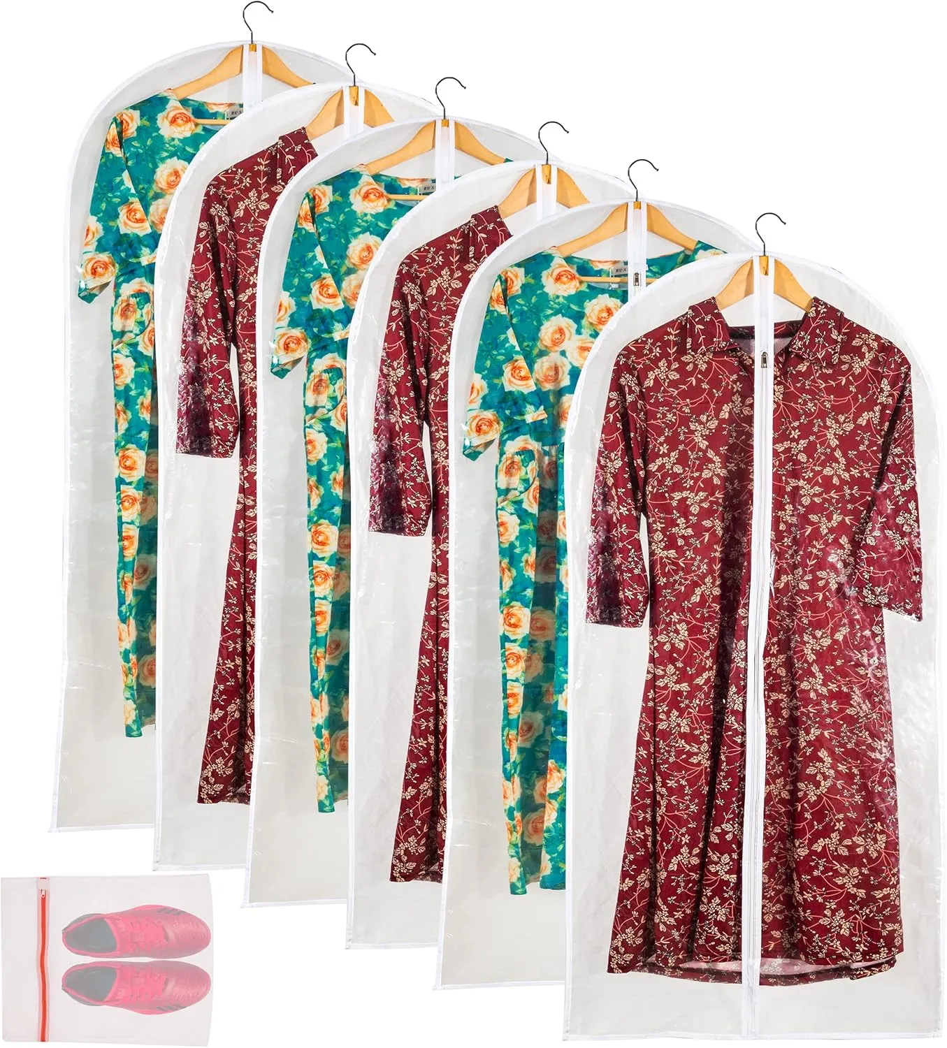 Clear Garment Bag Long Garment Bags for Gowns, Vinyl Dress Bags for Closet Storage, Coat Covers for Closet With Zipper Plastic Garment Bags for Hanging Clothes Long Dress - 24'' X 48''/6 Pack