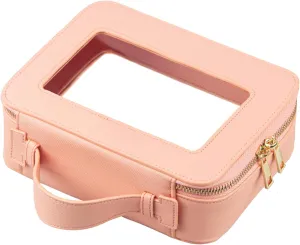 Clear Makeup Bag Travel Cosmetic Case Makeup Bag Organizer Cute Toiletry Bag Leather Car Organizer Car Accessories for Women (Pink)