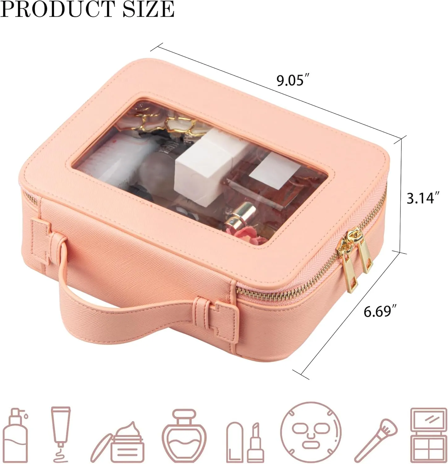 Clear Makeup Bag Travel Cosmetic Case Makeup Bag Organizer Cute Toiletry Bag Leather Car Organizer Car Accessories for Women (Pink)