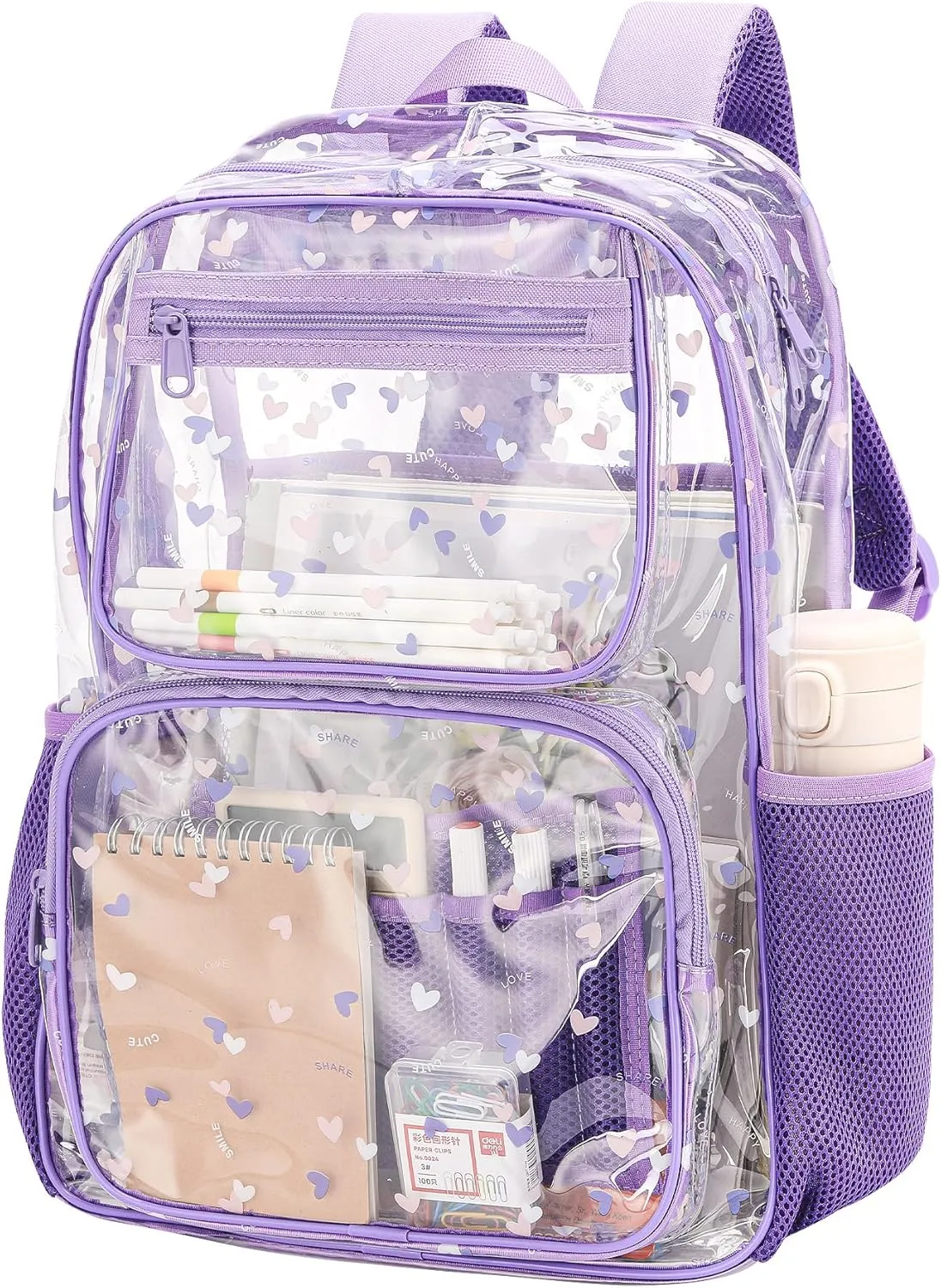 Clear purple backpack for kids with laptop compartemt high school bookbag transparent see throu plastic toddler teen