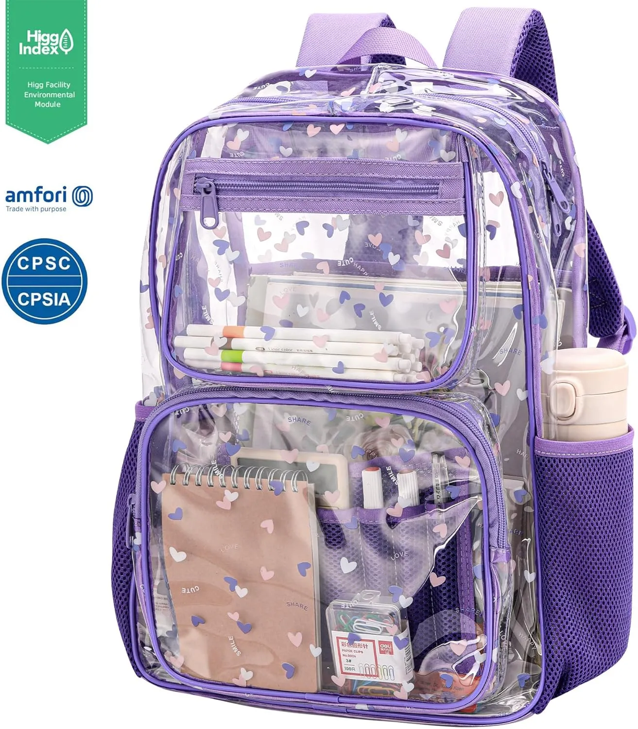 Clear purple backpack for kids with laptop compartemt high school bookbag transparent see throu plastic toddler teen