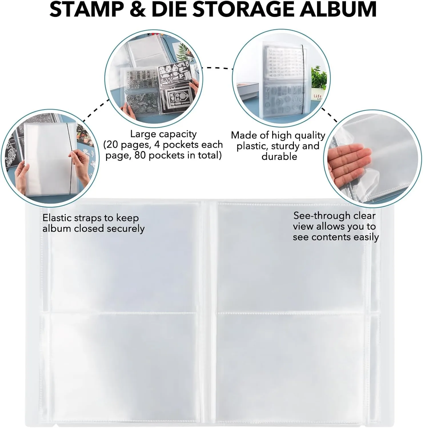 Clear Stamps Storage Embossing Folder Storage Large Photo Storage Album Seal Bags Storage Keeper Cards Folder Storage Bag for DIY Scrapbooking Arts Crafts Collecting Bags 20pages 80 pockets
