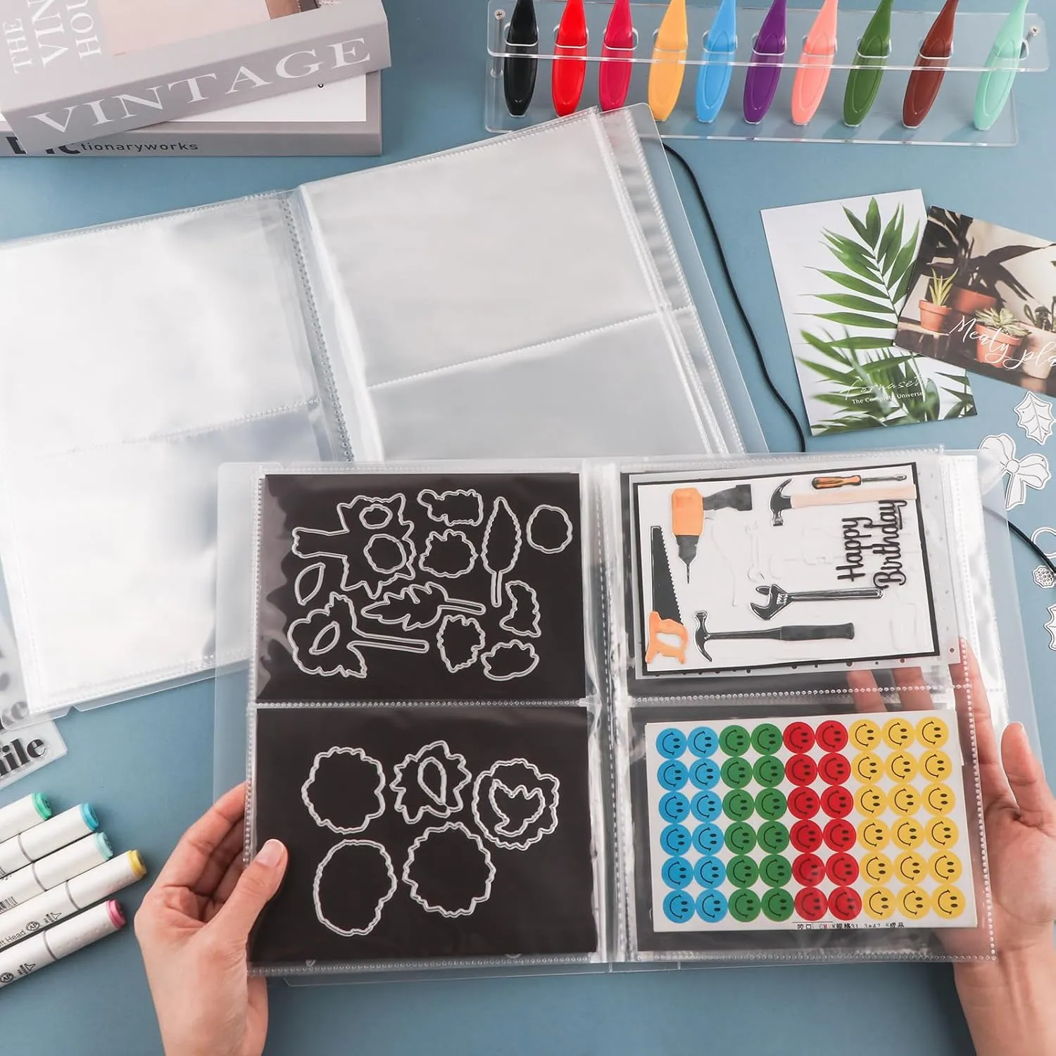 Clear Stamps Storage Embossing Folder Storage Large Photo Storage Album Seal Bags Storage Keeper Cards Folder Storage Bag for DIY Scrapbooking Arts Crafts Collecting Bags 20pages 80 pockets