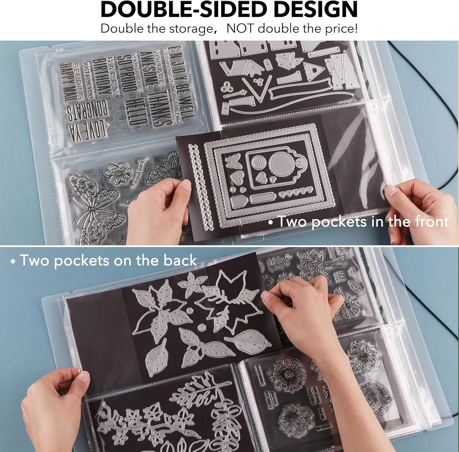 Clear Stamps Storage Embossing Folder Storage Large Photo Storage Album Seal Bags Storage Keeper Cards Folder Storage Bag for DIY Scrapbooking Arts Crafts Collecting Bags 20pages 80 pockets