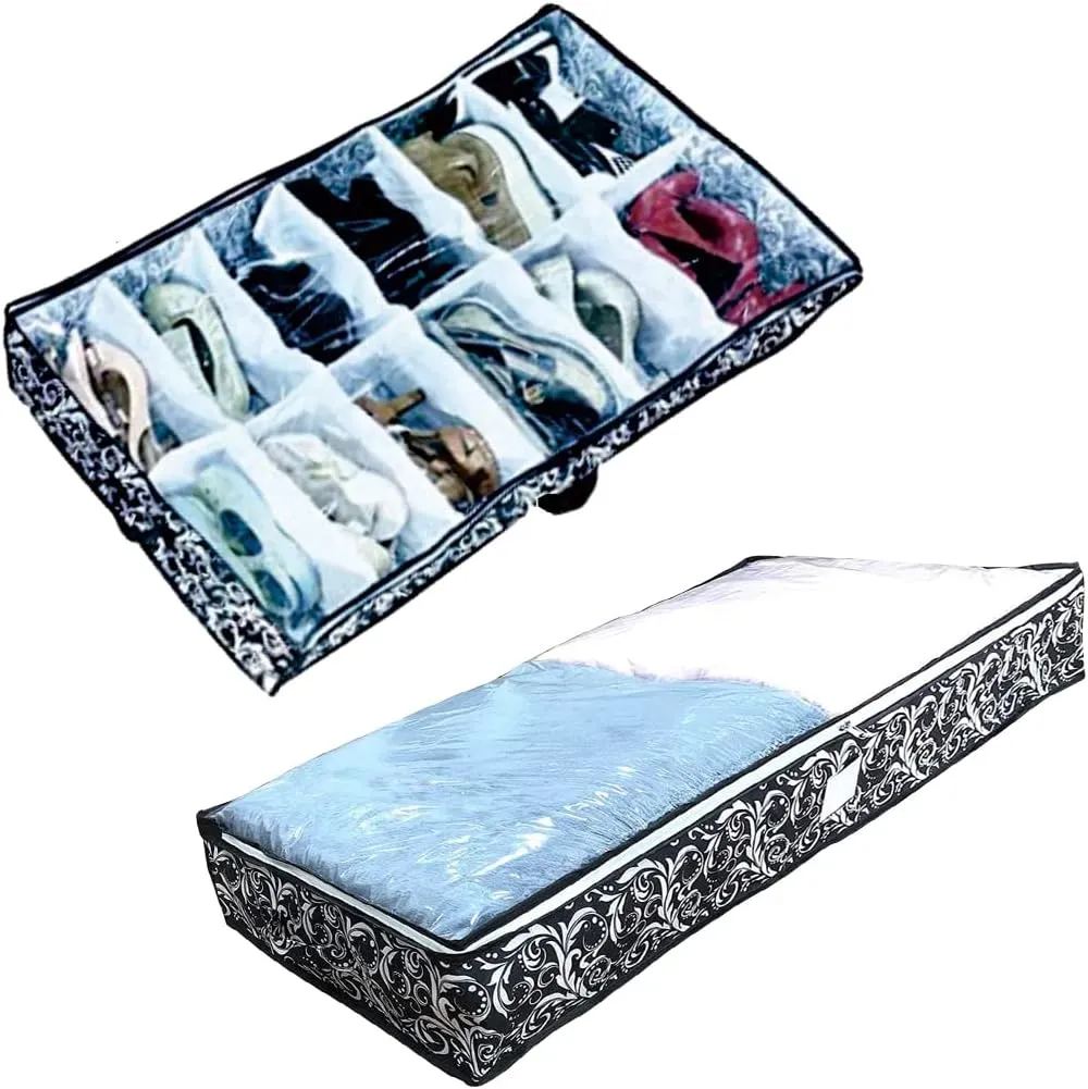 Clothes and Shoes Storage 2-piece set under bed storage bag under bed Organizing bag Boots women's shoes children's shoes Adult shoes clothes blanket quilts organized storage