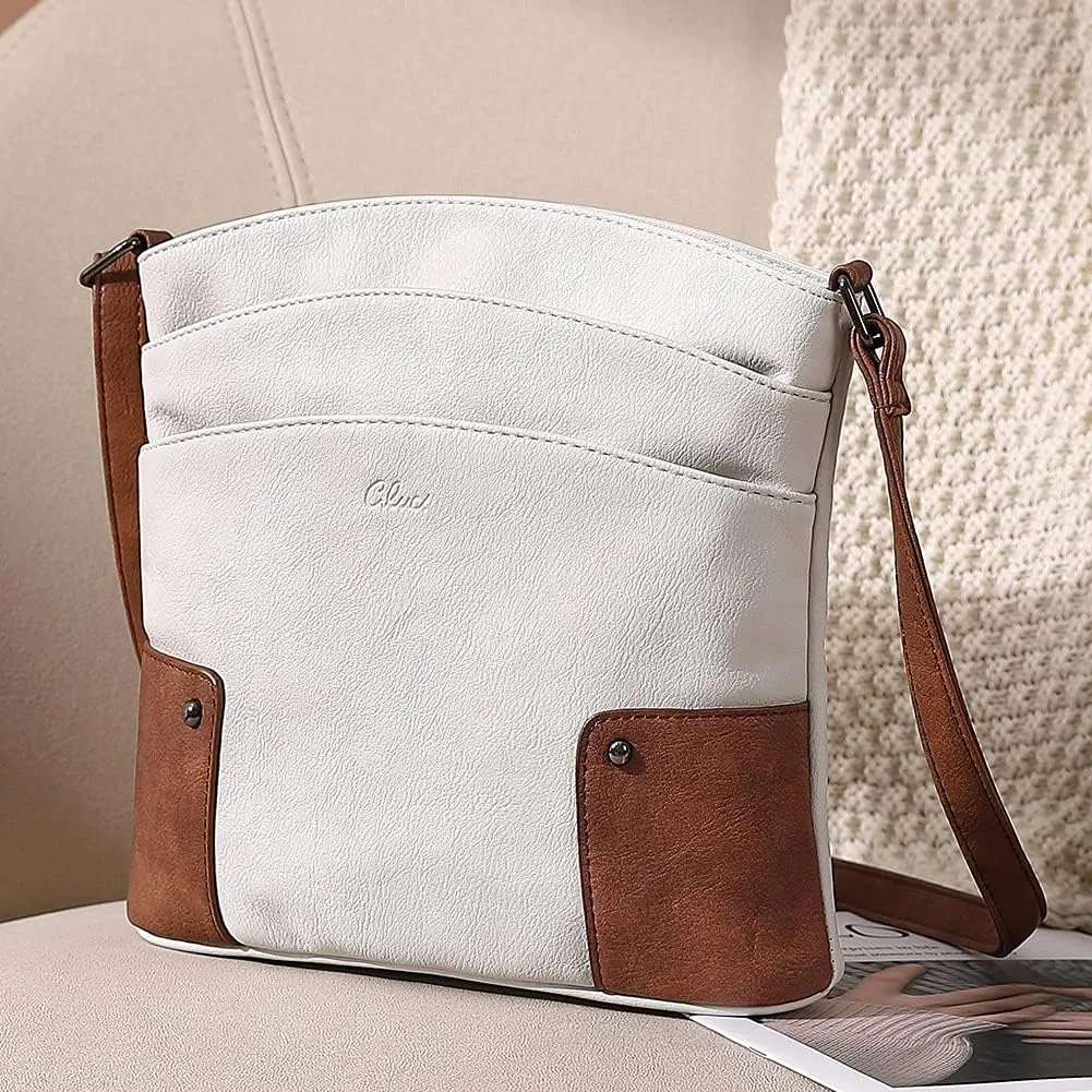 CLUCI Crossbody Bags for Women Leather Purse Travel Vacation Triple Pockets Vintage Handbags Shoulder Bags