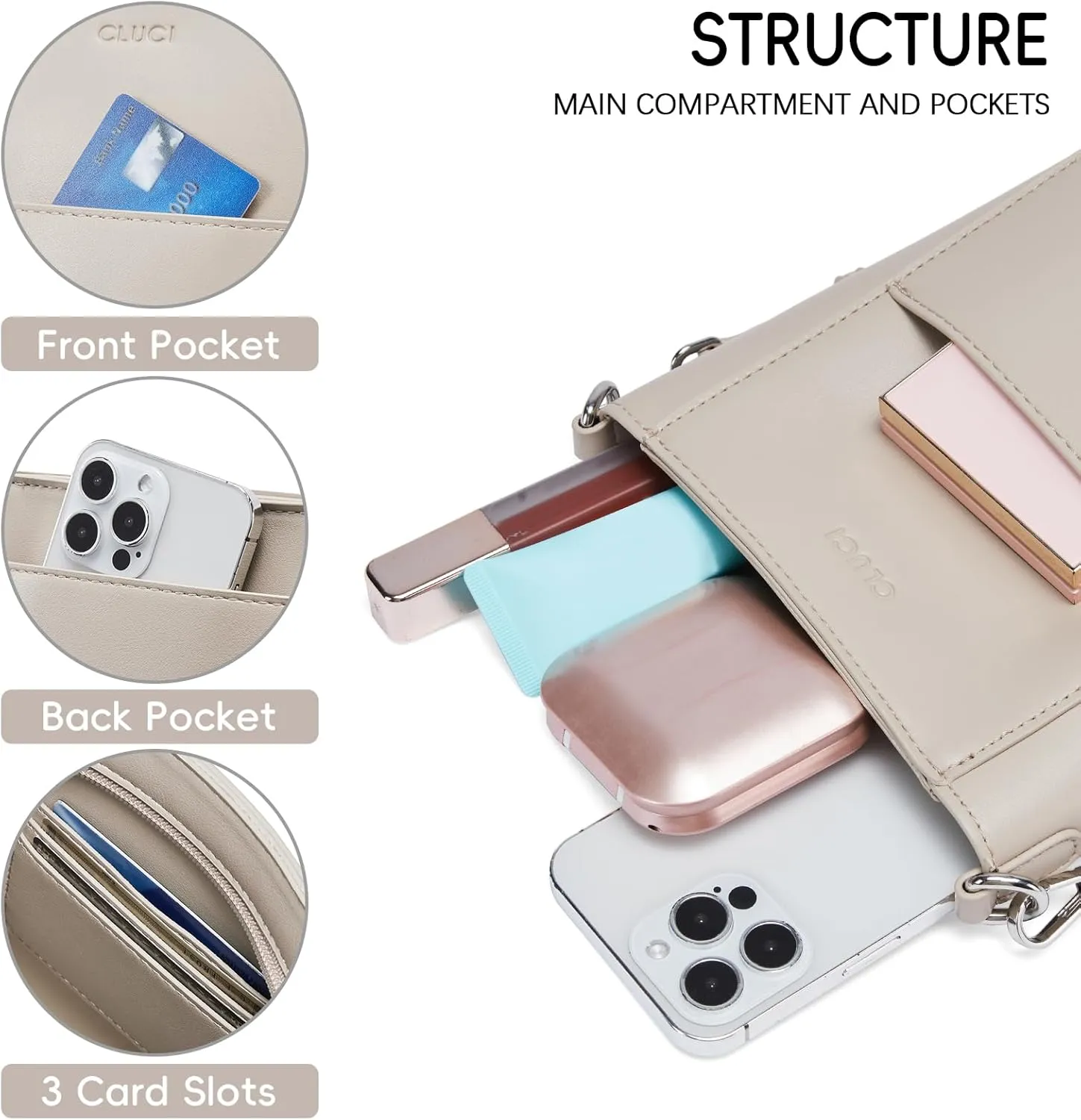 CLUCI Small Crossbody Bags for Women Trendy PU Leather Cell Phone Purse Wallet with Adjustable Strap