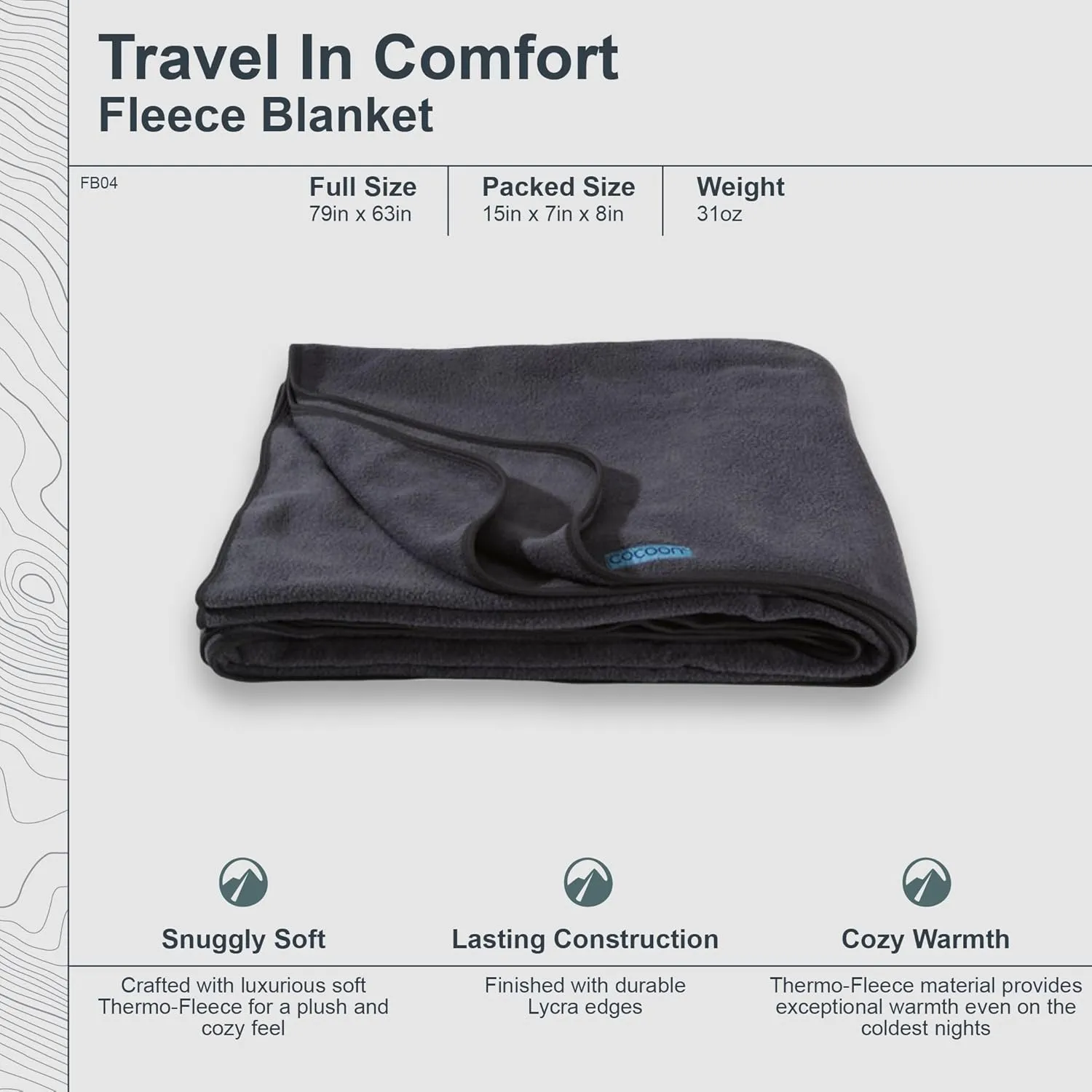 COCOON- Premium - Travel Fleece Blanket - Cozy, Soft, Warm, Lightweight - Regular 79" x 63"