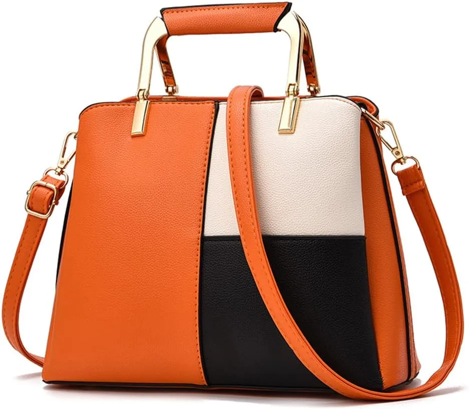 Color Block Handbag for Women - Stylish Top Handle Crossbody Bag - Large Casual Tote Purse (Grey)