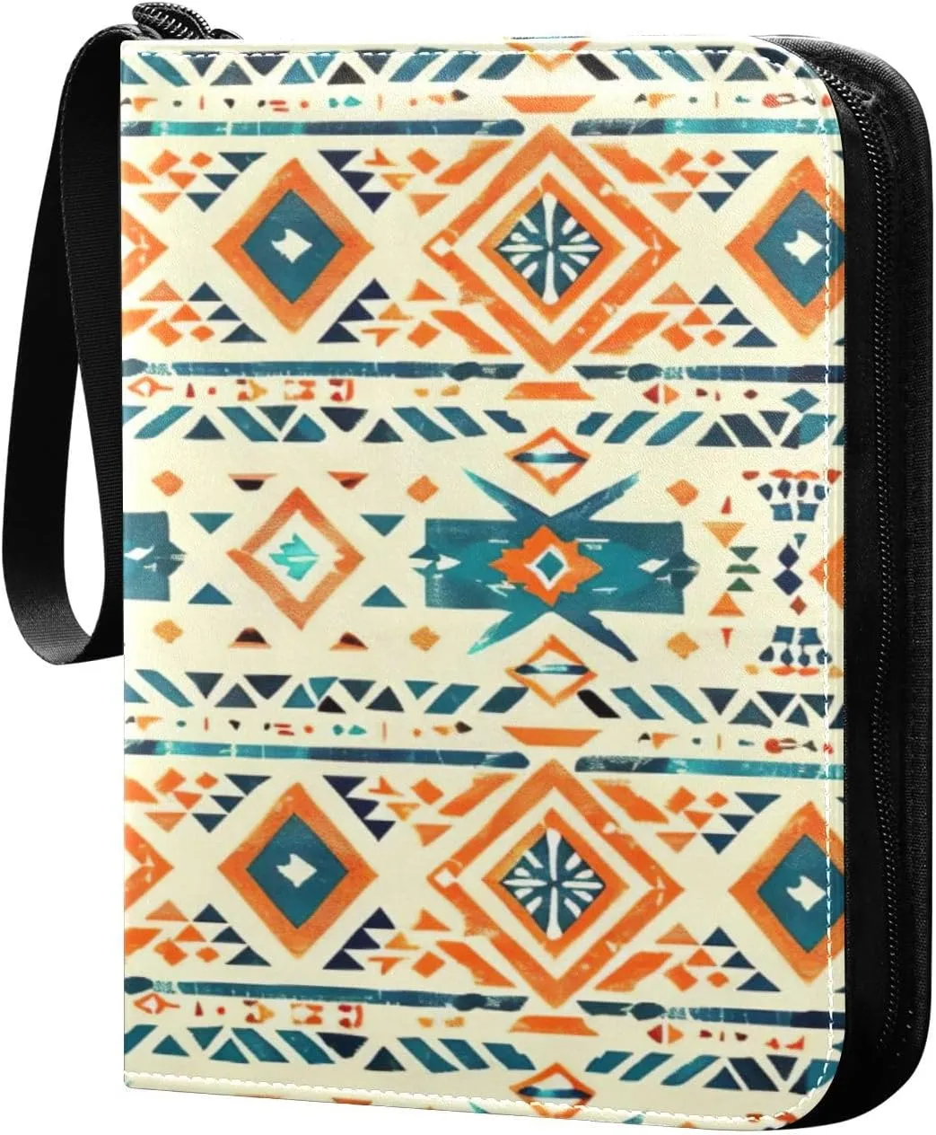 Colorful Aztec Pattern Card Binder 4-Pocket, 400 Pockets PU Waterproof Zippered Collector Card Album with 50 Removable Sleeves for Trading, Game Cards