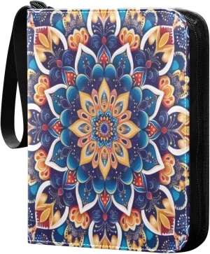 Colorful Mandala Card Binder 4-Pocket, 400 Pockets PU Waterproof Zippered Collector Card Album with 50 Removable Sleeves for Trading, Game Cards