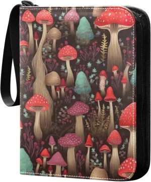 Colorful Mushrooms Card Binder with Double Sided PU Leather Holder Albums Book with 400 Pockets for Collectible Trading Card Games Card