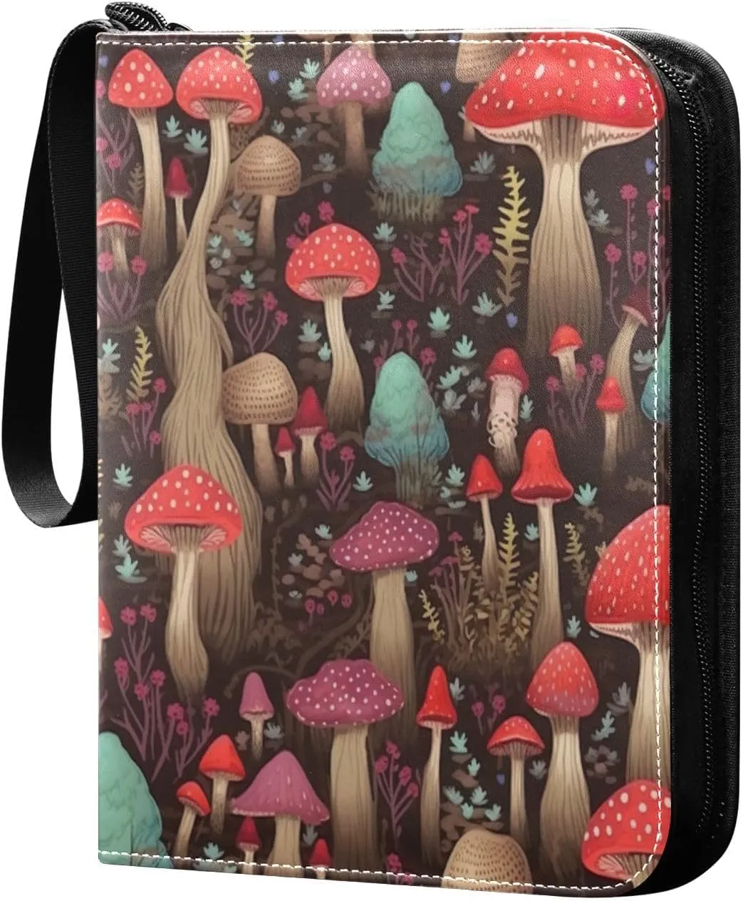 Colorful Mushrooms Card Binder with Double Sided PU Leather Holder Albums Book with 400 Pockets for Collectible Trading Card Games Card