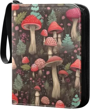 Colorful Mushrooms Card Binder with Double Sided PU Leather Holder Albums Book with 400 Pockets for Collectible Trading Card Games Card
