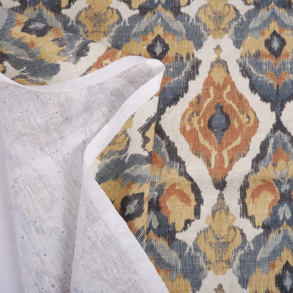 Colorful rhombs in brown  - printed linen fabric - 2055P