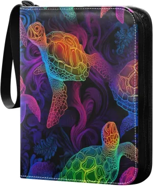Colorful Sea Turtles Card Binder with Double Sided PU Leather Holder Albums Book with 400 Pockets for Collectible Trading Card Games Card