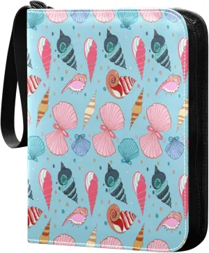 Colorful Seashells Card Binder 4-Pocket, 400 Pockets PU Waterproof Zippered Collector Card Album with 50 Removable Sleeves for Trading, Game Cards