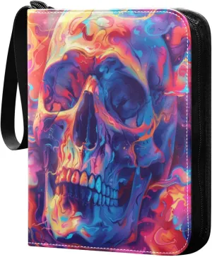 Colorful Skull Card Binder 4-Pocket, 400 Pockets PU Waterproof Zippered Collector Card Album with 50 Removable Sleeves for Trading, Game Cards