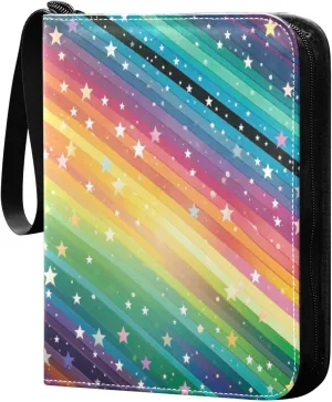 Colorful Striped Card Binder with Double Sided PU Leather Holder Albums Book with 400 Pockets for Collectible Trading Card Games Card