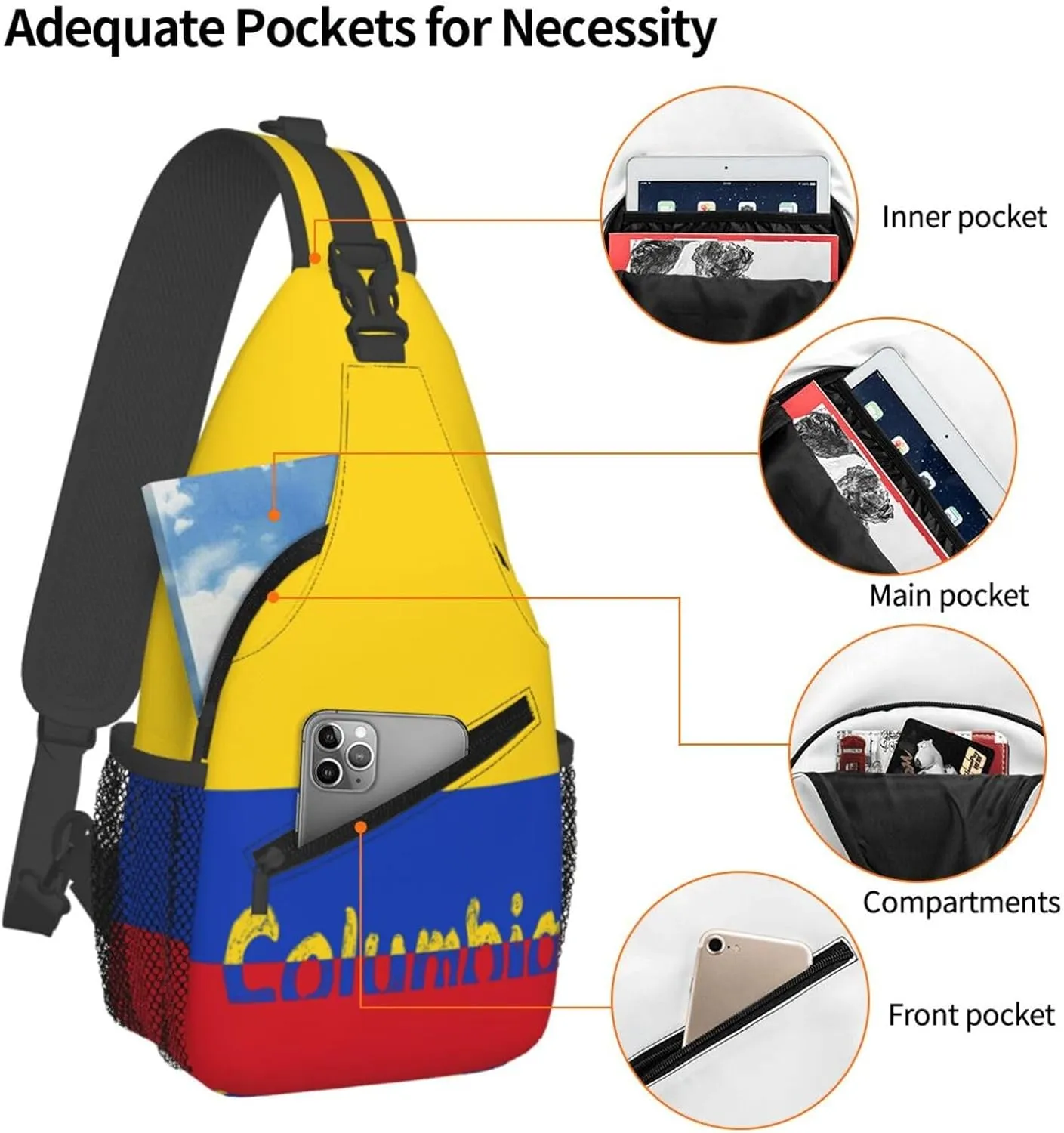 Columbia Sling Bag Columbia Flag Shoulder Bag Columbia Crossbody Chest Daypack Casual Backpack Bag for Colombians