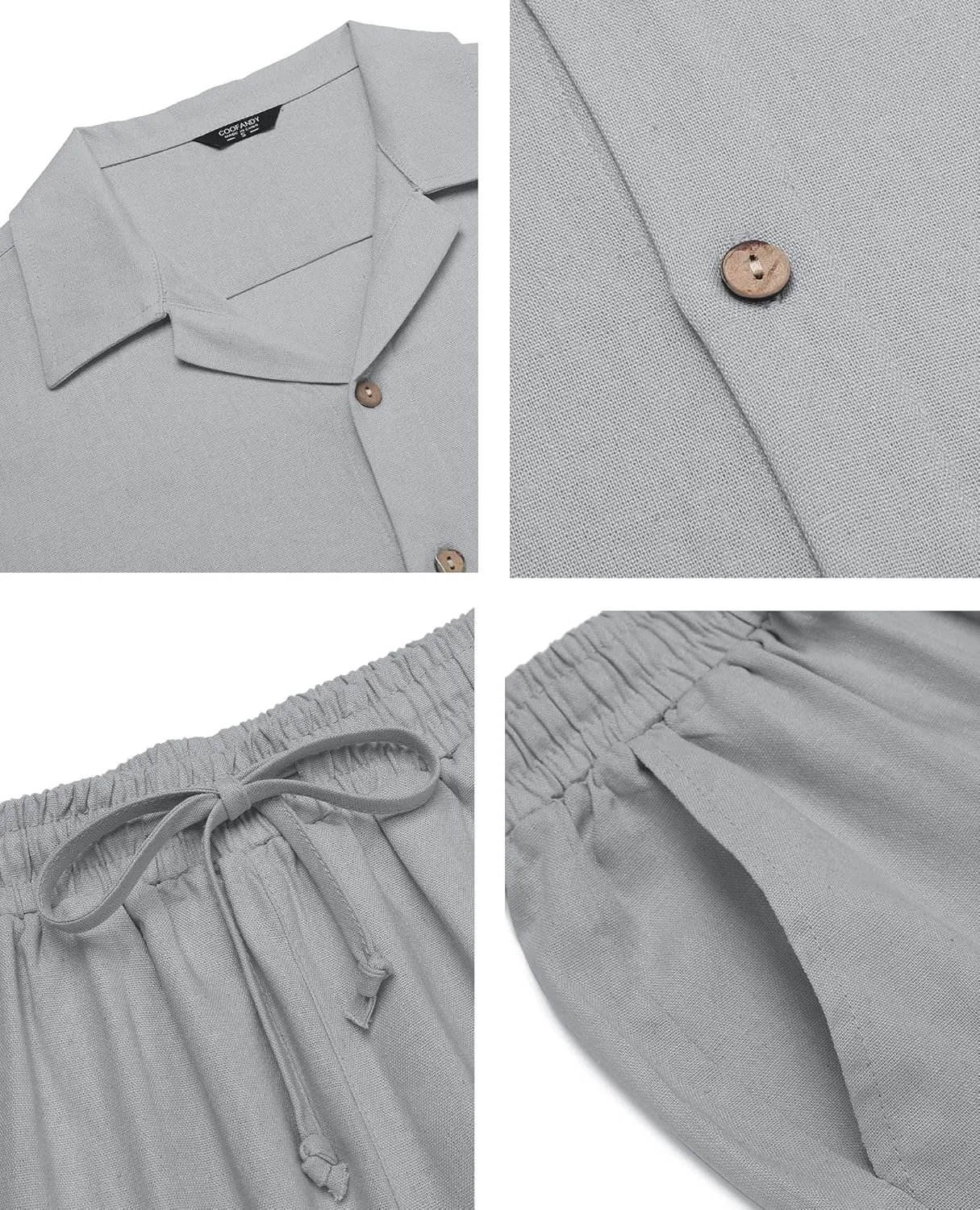 COOFANDY Men 2 Piece Linen Outfit Beach Button Down Shirt Casual Loose Pant Sets