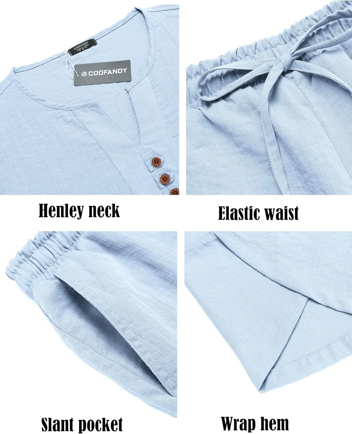 COOFANDY Men's 2 Pieces Linen Set Henley Shirt Short Sleeve and Harem Capri Pants Wide Leg Baggy Beach Yoga Trousers Outfits