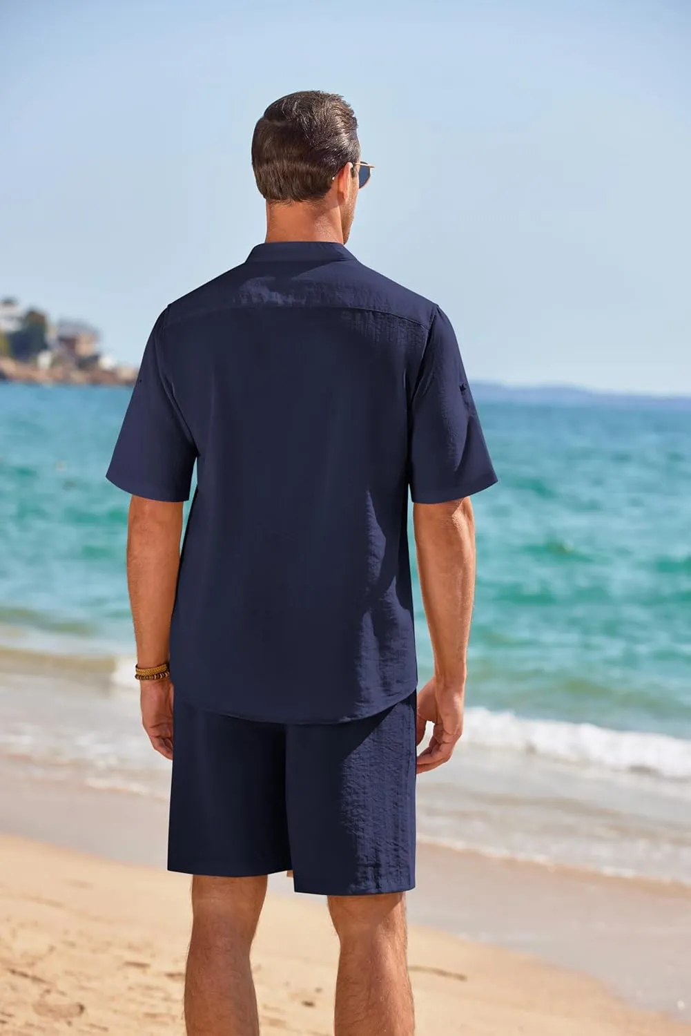 COOFANDY Men's 2 Pieces Linen Set Henley Shirt Short Sleeve and Shorts Summer Beach Yoga Matching Outfits