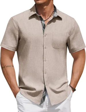 COOFANDY Mens Button Down Shirts Short Sleeve Casual Linen Shirts for Men Summer Beach Wedding Shirt