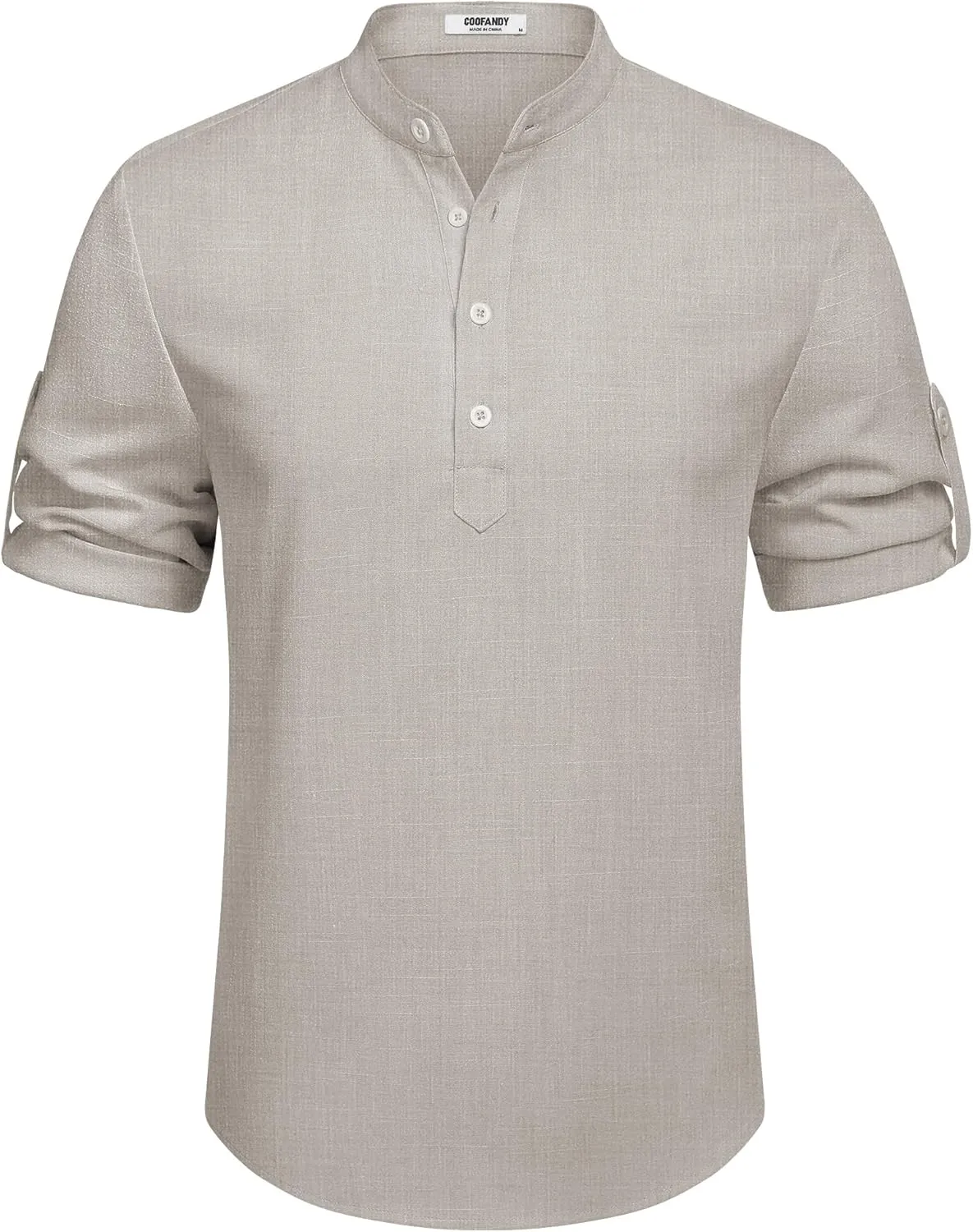 COOFANDY Men's Casual Henley Shirt Short Sleeve Band Collar Linen Shirt Summer Beach Hippie T-Shirts