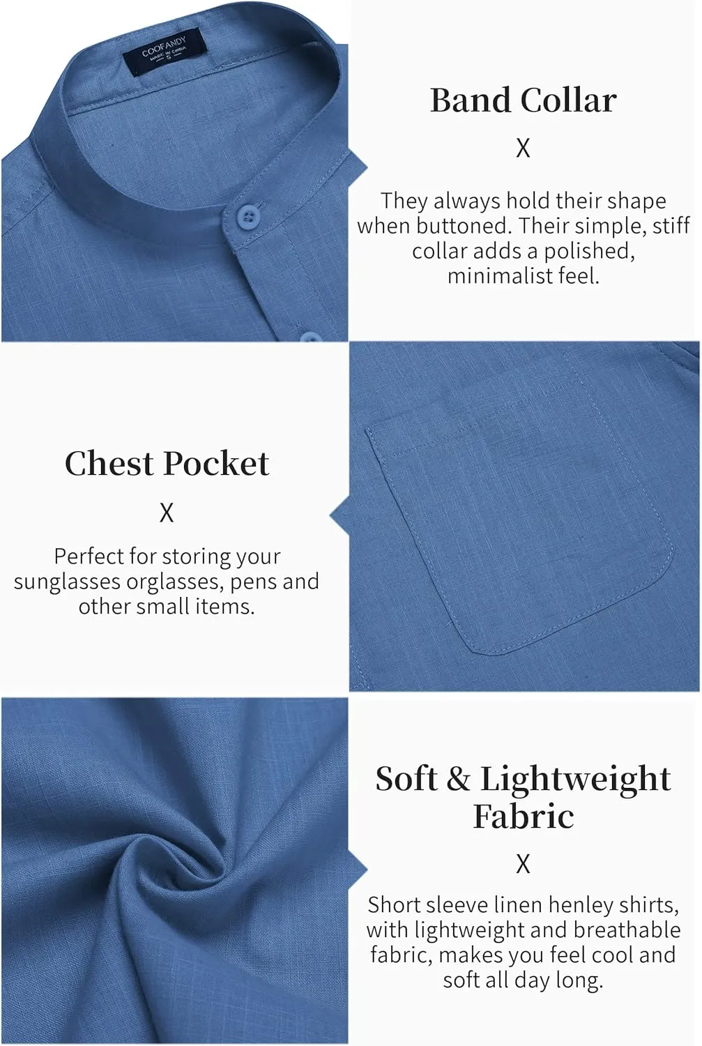 COOFANDY Men's Cotton Linen Henley Shirt Short Sleeve Hippie Casual Beach T-Shirts with Pocket